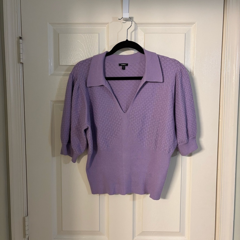 Express Lilac Collared Patterned Knit Short Puff … - image 2